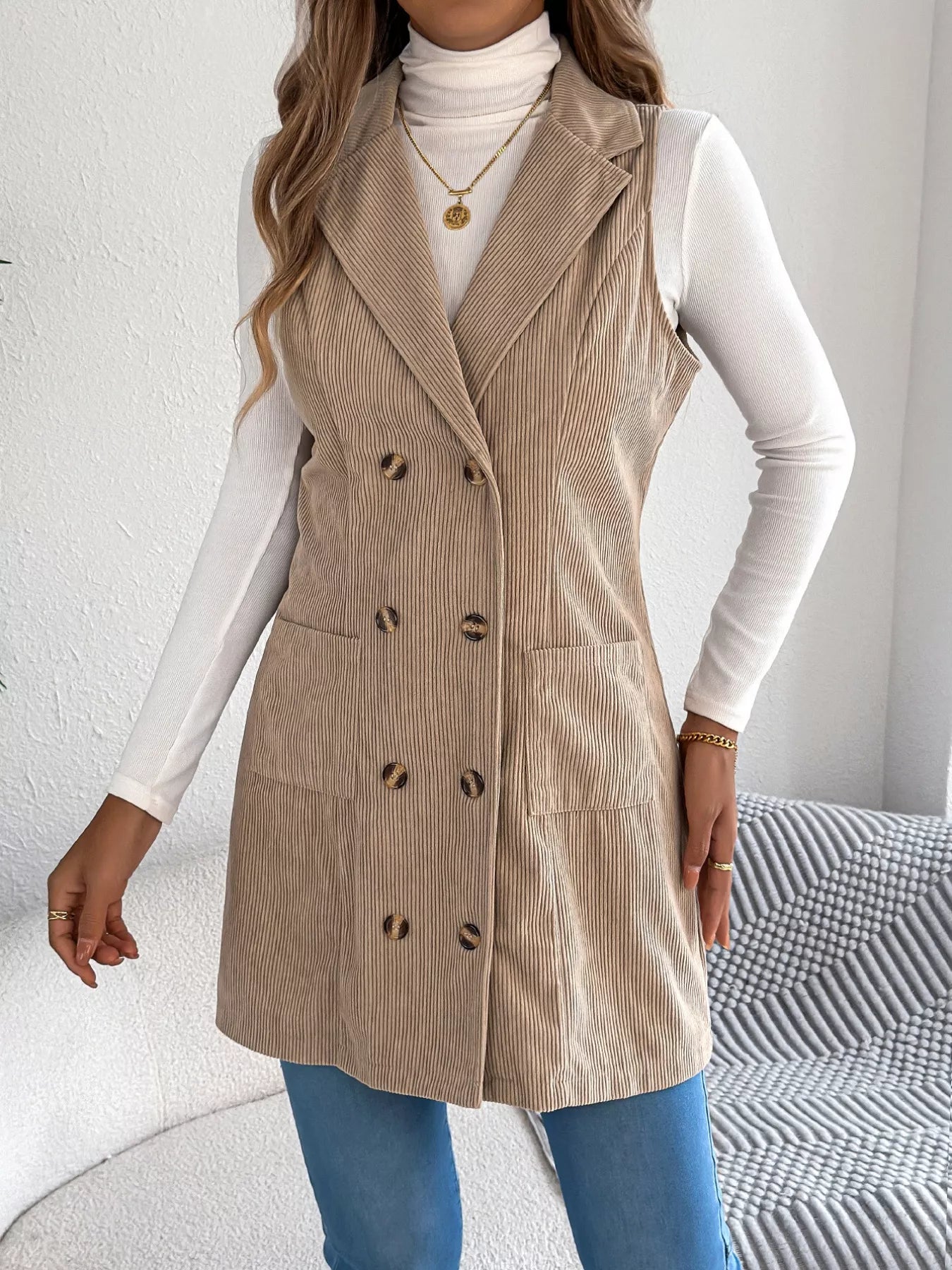 Double-Breasted Long Vest Coat