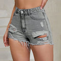 Distressed Raw Hem High Rise Denim Shorts