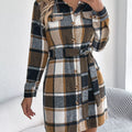 Plaid Button Front Tie Waist Shirt Dress