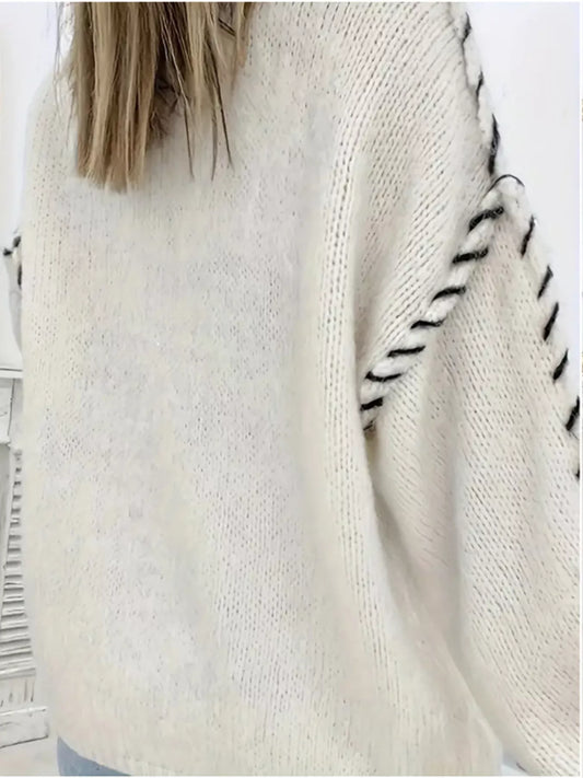 Contrast Stitching Dropped Shoulder Sweater