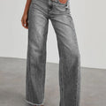 Raw Hem Wide Leg Jeans with Pockets Dark Gray