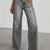 Raw Hem Wide Leg Jeans with Pockets Dark Gray