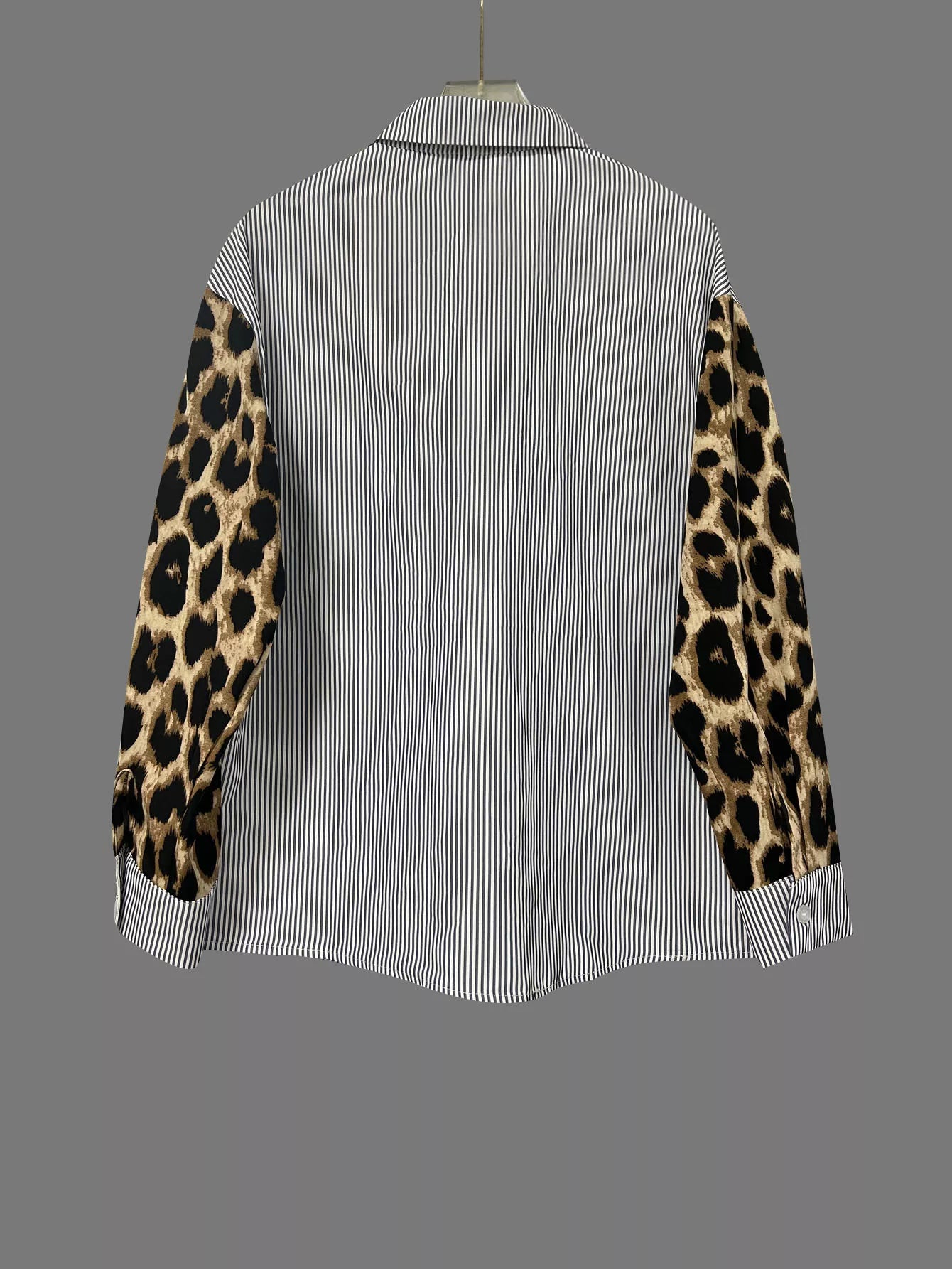 Striped & Leopard Print Button Up Shirt