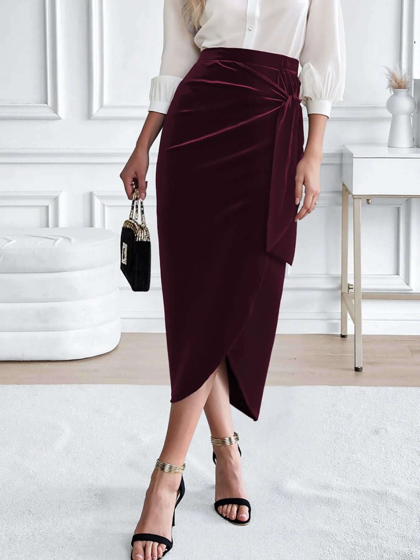 Side Tied Velvet Skirt