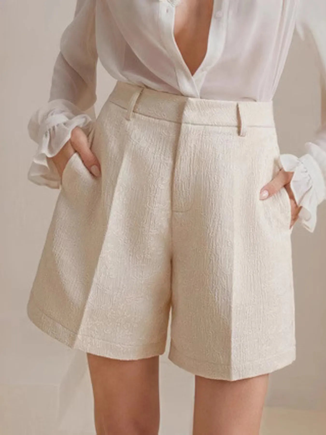 High-Waist Textured Shorts