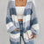 Striped Fuzzy Knit Open Front Cardigan Dusty Blue