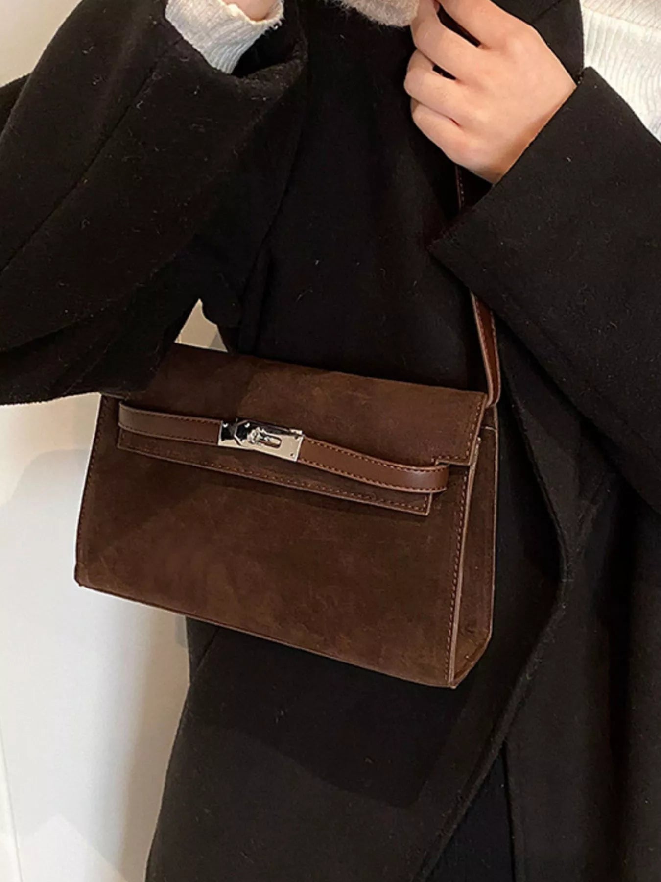 Solid Color Buckle Shoulder Bag