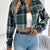 Plaid Button Up Cropped Jacket Green