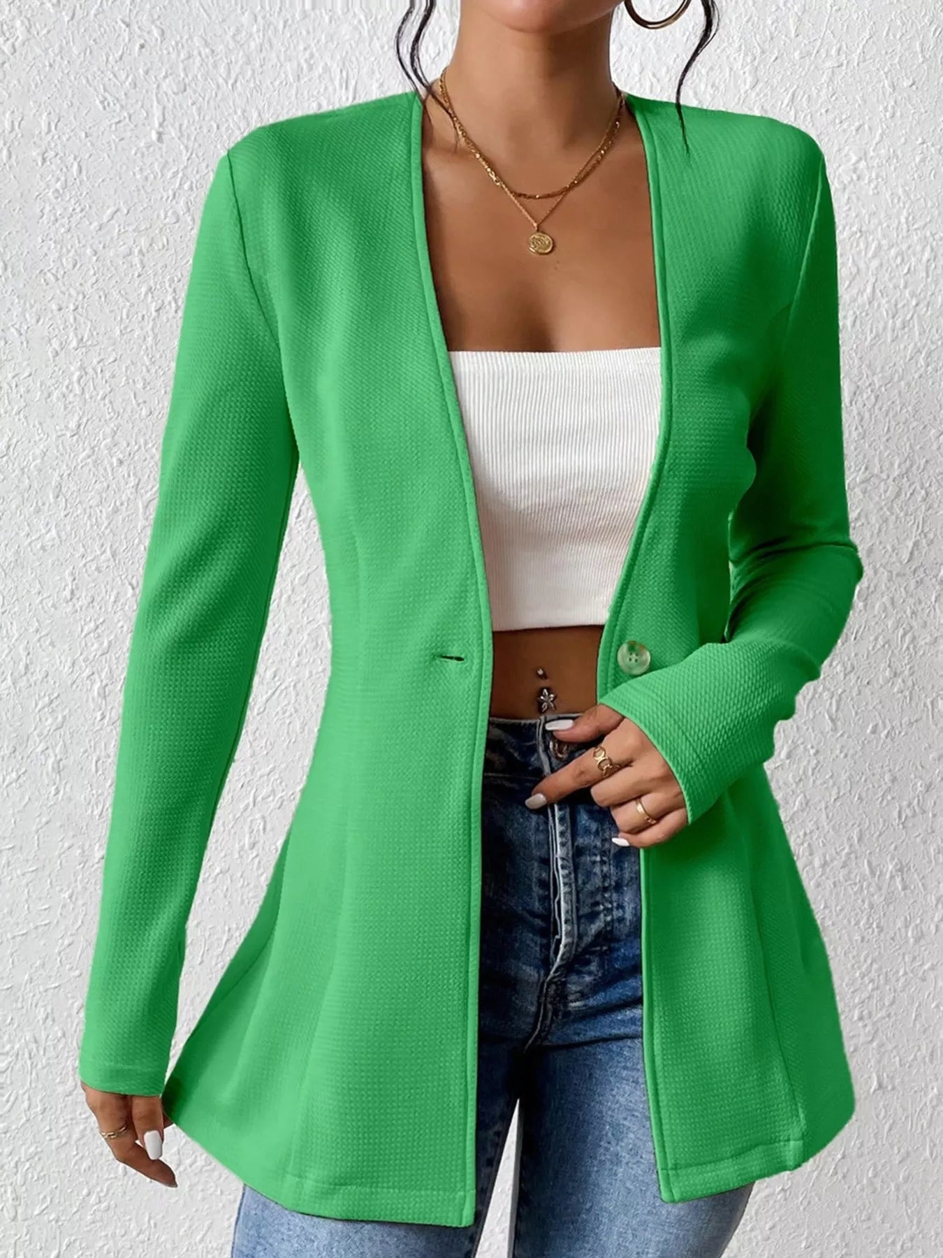 Single-Button Long Sleeve Blazer