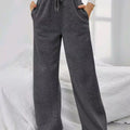 Relaxed Fit Drawstring Waist Solid Pants Dark Gray