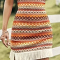 Fringe Grecian Neck Mini Dress