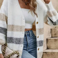 Striped Fuzzy Knit Button-Up Cardigan