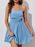Ruched Tube Mini Dress Light Blue