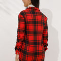 Shiny Plaid Collared Longline Coat