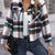 Plaid Oversized Button-Up Cropped Jacket Dark Green