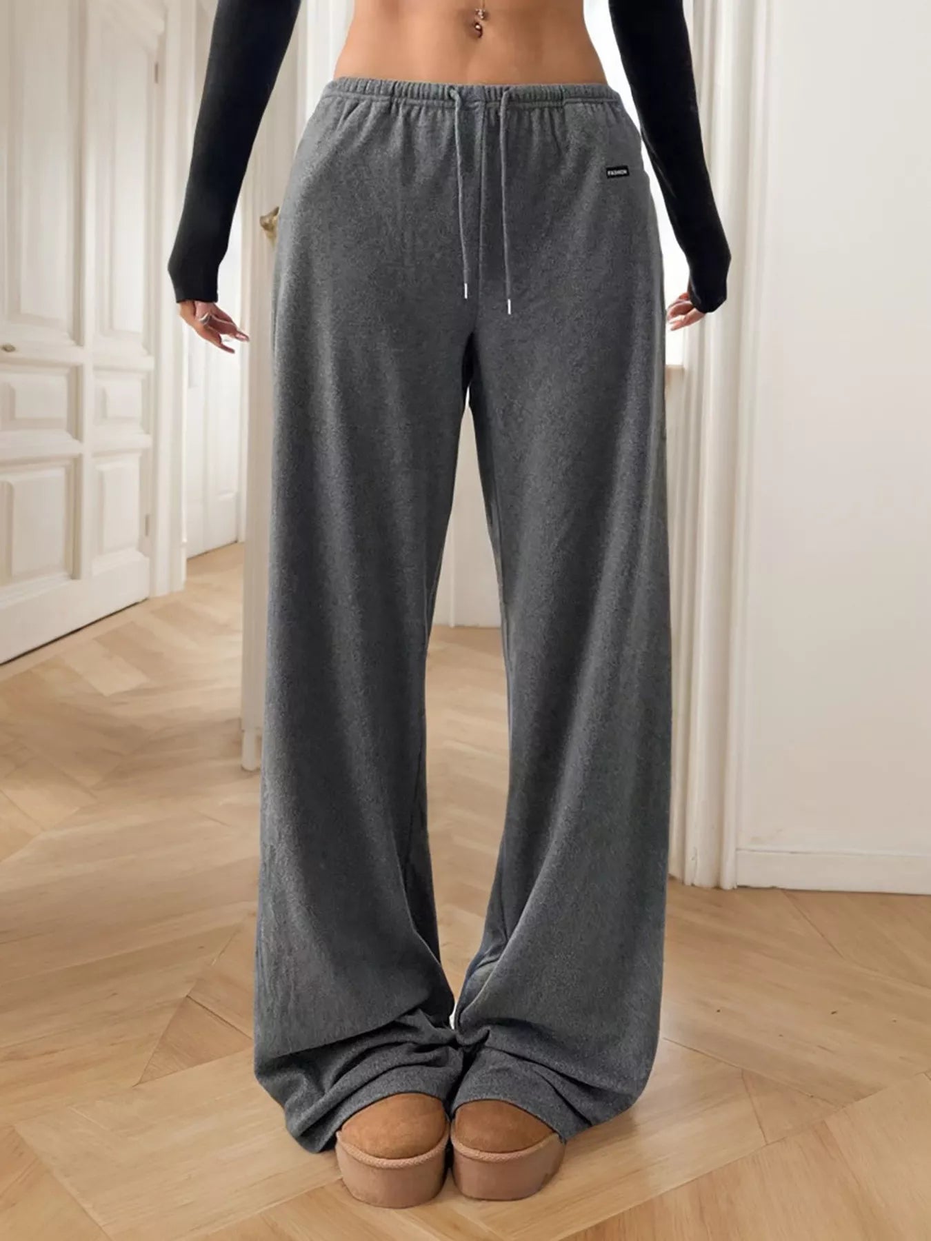 Relaxed Fit Drawstring Pants Gray