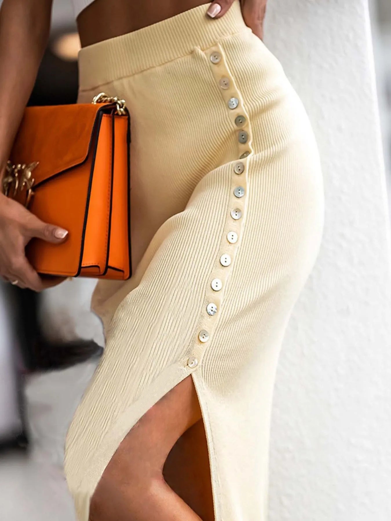 Slit Elastic Waist Skirt