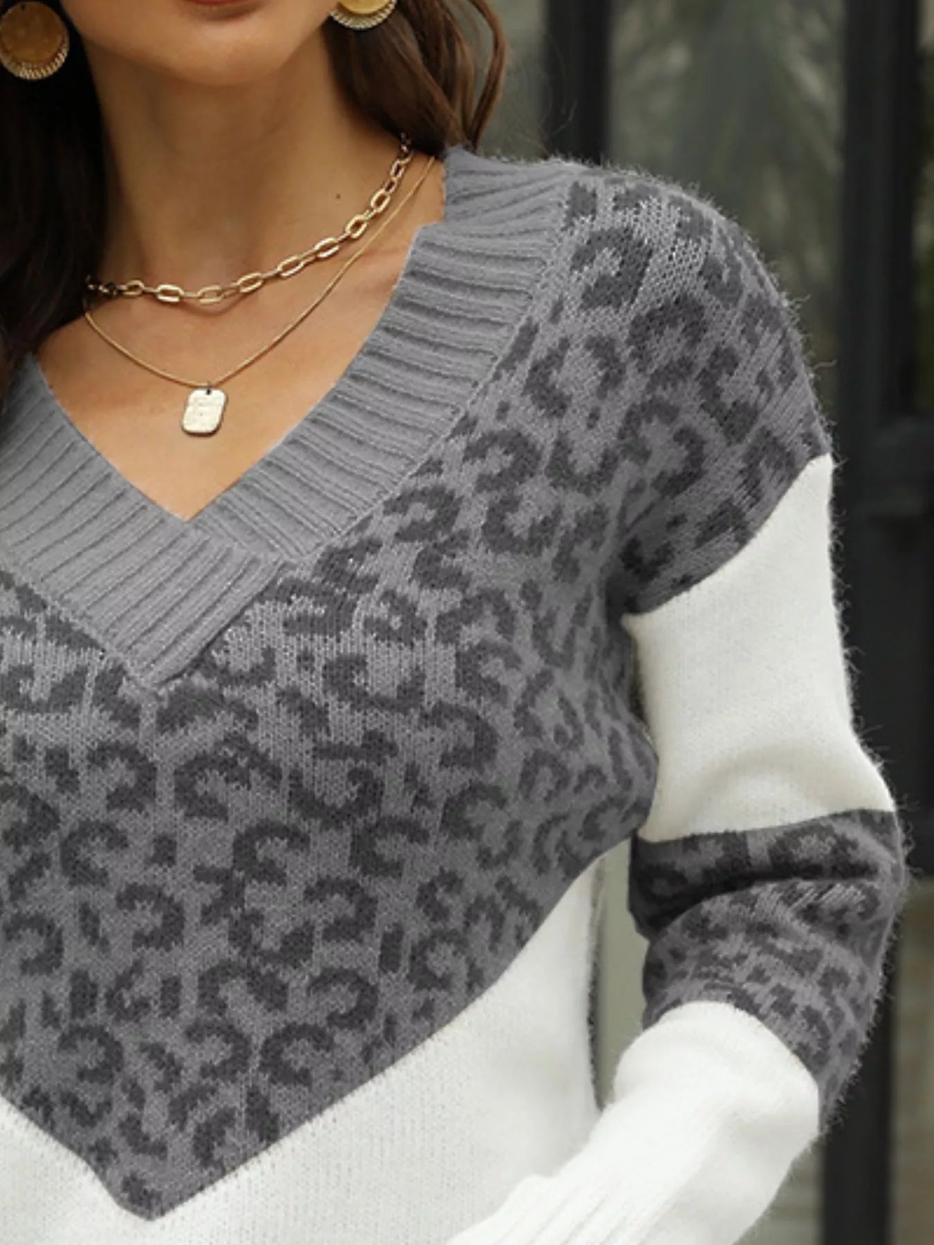 Leopard V-Neck Long Sleeve Sweater