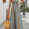 Tied Back Printed Sleeveless Maxi Slit Dress