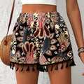 Paisley Print Tassel Hem Shorts