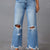 Distressed Raw Hem Jeans with Pockets Light Blue