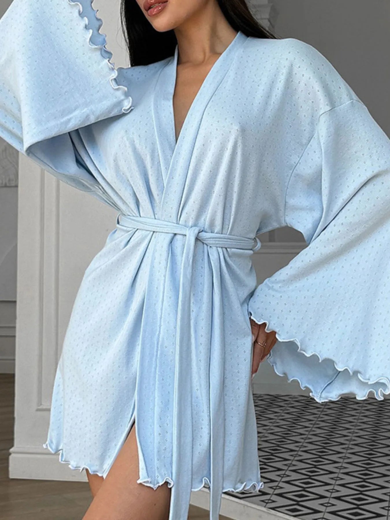 Tie Waist Kimono Sleeve Lounge Nightgown