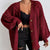 Chunky Knit Cable Knit Button-Up Cardigan Deep Red