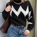 Zigzag Pattern Mock Neck Sweater