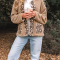 Casual Leopard Print Accent Plush Jacket with Pockets