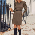 Ribbed Knit Puff Sleeve Casual Mini Dress