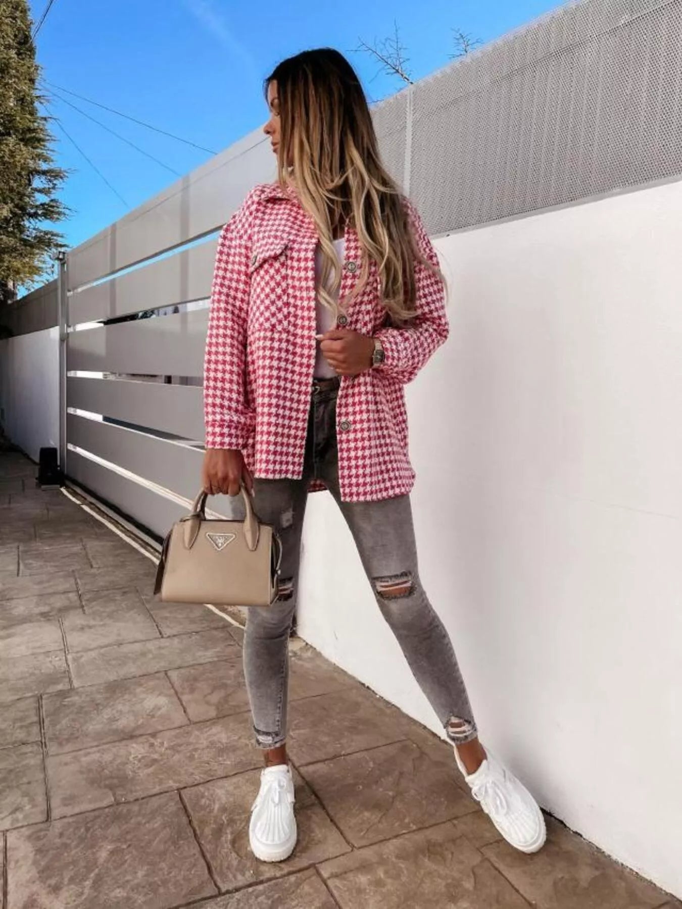 Houndstooth Button-Down Jacket