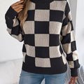 Checkered Turtleneck Long Sleeve Sweater
