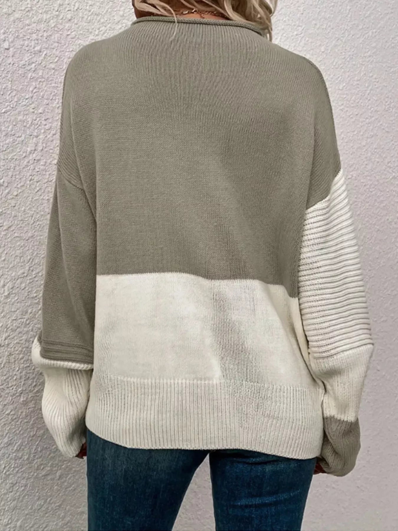 Color Block Ribbed Knit Sweater