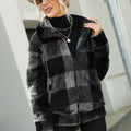 Plaid Zip-Up Collared Jacket Charcoal