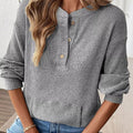 Ribbed Button Detail Long Sleeve T-Shirt Gray