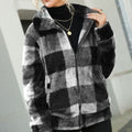 Plaid Zip-Up Collared Jacket White