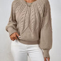 Cable Knit Long Sleeve Sweater Khaki