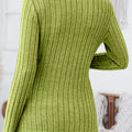 Ribbed Knit Notched Long Sleeve Top