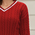 Classic Cable Knit V-Neck Sweater