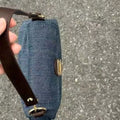 Denim Flap Shoulder Bag with Golden Clasp