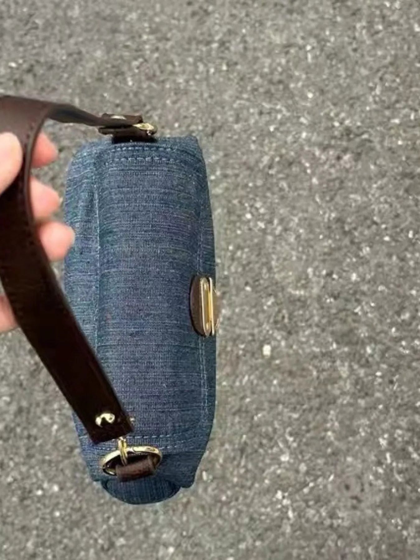 Denim Flap Shoulder Bag with Golden Clasp