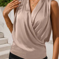 Ruched Surplice Sleeveless Top Apricot