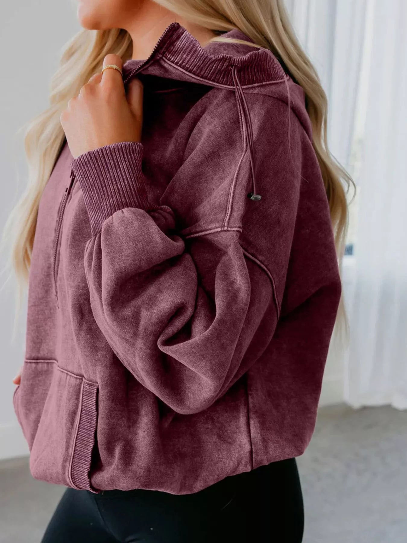 Washed Half Zip Pullover Hoodie