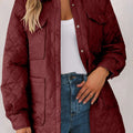 Snap Down Collared Winter Coat Burgundy