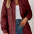 Snap Down Collared Winter Coat Burgundy