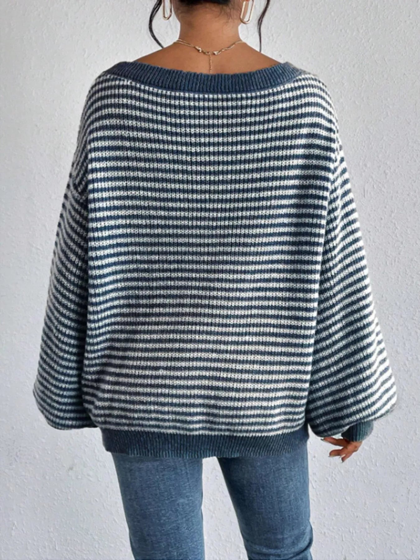 Striped Boat Neck Long Sleeve Sweater