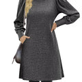 Ribbed Knit Puff Sleeve Casual Mini Dress